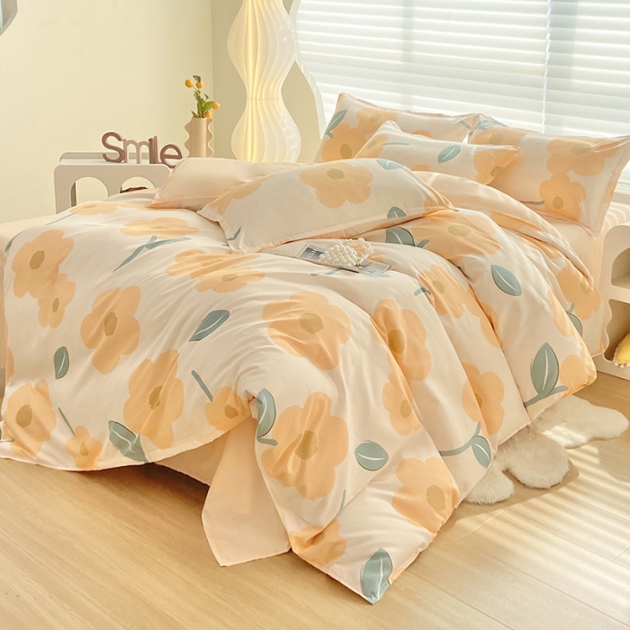 91家纺网 家纺一手货源 找家纺 楠沐 2025新款亲肤水洗棉磨毛四件套 春色暖阳