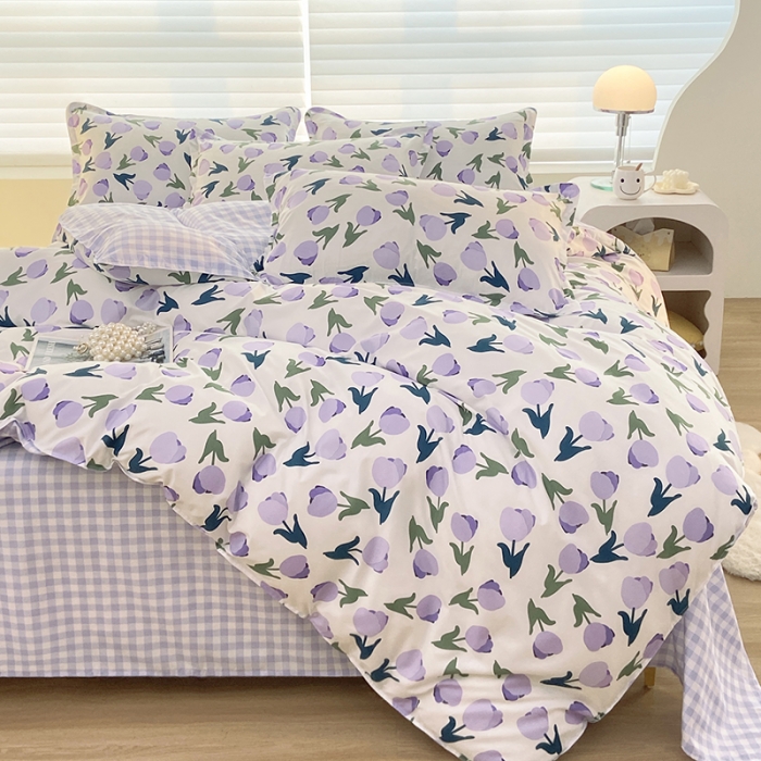 91家纺网 家纺一手货源 找家纺 楠沐 2025新款亲肤水洗棉磨毛四件套 郁金香