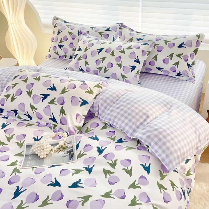 91家纺网 家纺一手货源 找家纺 楠沐 2025新款亲肤水洗棉磨毛四件套 郁金香