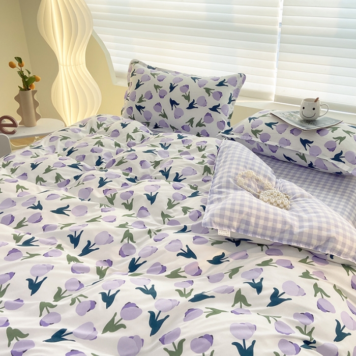 91家纺网 家纺一手货源 找家纺 楠沐 2025新款亲肤水洗棉磨毛四件套 郁金香