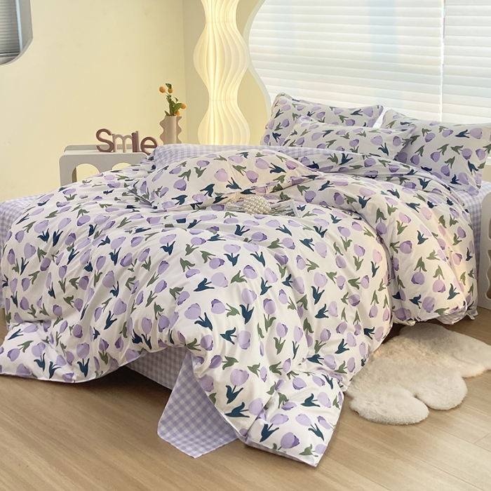 91家纺网 家纺一手货源 找家纺 楠沐 2025新款亲肤水洗棉磨毛四件套 郁金香