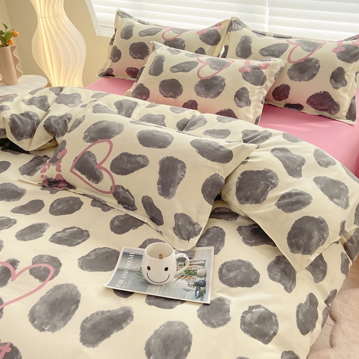 91家纺网 家纺一手货源 找家纺 楠沐 2025新款亲肤水洗棉磨毛四件套 蜜桃奶牛