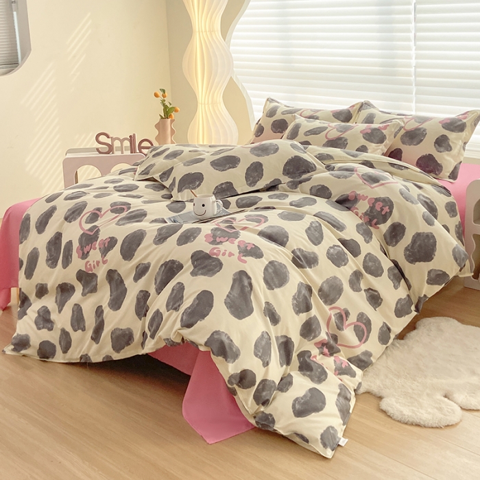 91家纺网 家纺一手货源 找家纺 楠沐 2025新款亲肤水洗棉磨毛四件套 蜜桃奶牛