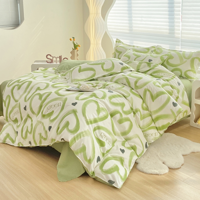 91家纺网 家纺一手货源 找家纺 楠沐 2025新款亲肤水洗棉磨毛四件套 绿色心情