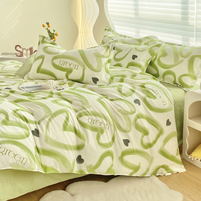 91家纺网 家纺一手货源 找家纺 楠沐 2025新款亲肤水洗棉磨毛四件套 绿色心情