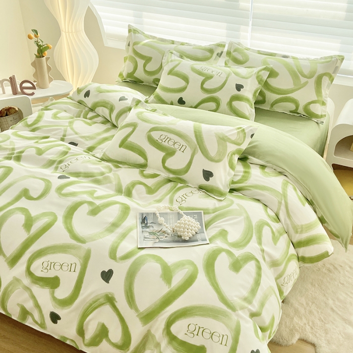 91家纺网 家纺一手货源 找家纺 楠沐 2025新款亲肤水洗棉磨毛四件套 绿色心情