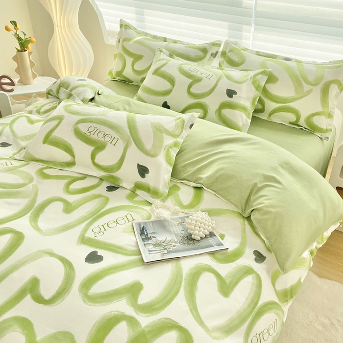 91家纺网 家纺一手货源 找家纺 楠沐 2025新款亲肤水洗棉磨毛四件套 绿色心情