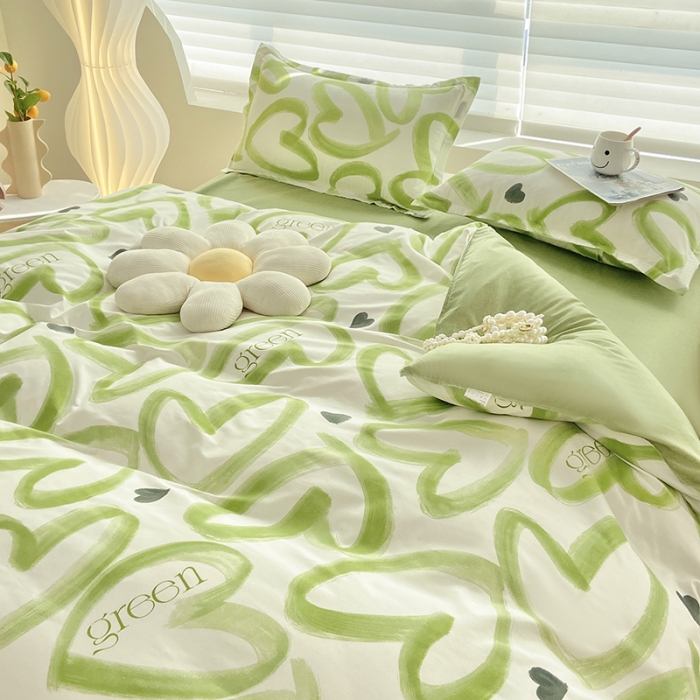 91家纺网 家纺一手货源 找家纺 楠沐 2025新款亲肤水洗棉磨毛四件套 绿色心情