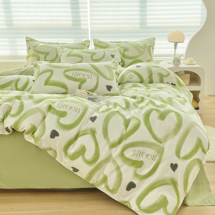 91家纺网 家纺一手货源 找家纺 楠沐 2025新款亲肤水洗棉磨毛四件套 绿色心情