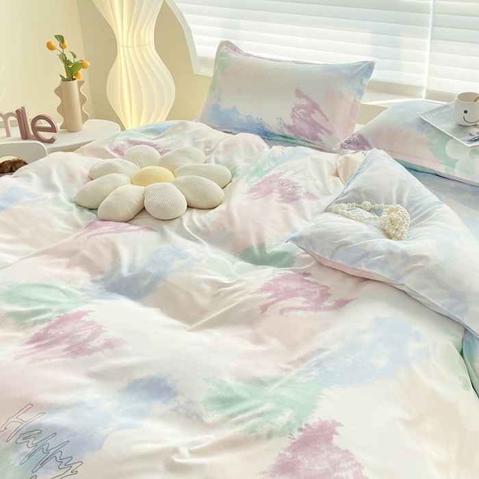 91家纺网 家纺一手货源 找家纺 楠沐 2025新款亲肤水洗棉磨毛四件套 晕染马卡龙