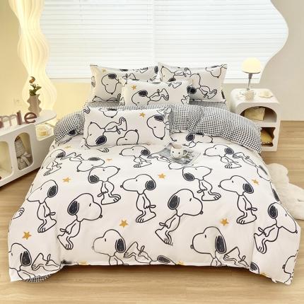 楠沐 2025新款亲肤水洗棉磨毛四件套 快乐史努比-白