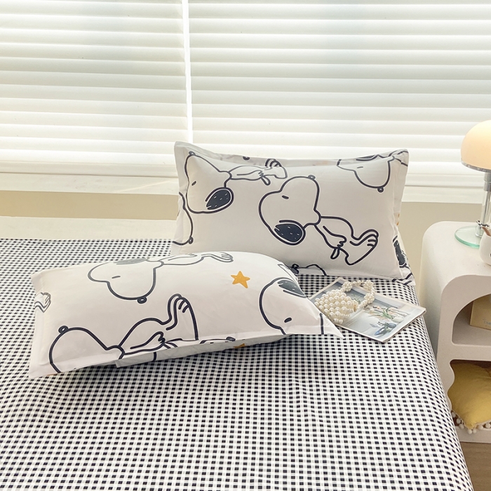 91家纺网 家纺一手货源 找家纺 楠沐 2025新款亲肤水洗棉磨毛四件套 快乐史努比-白