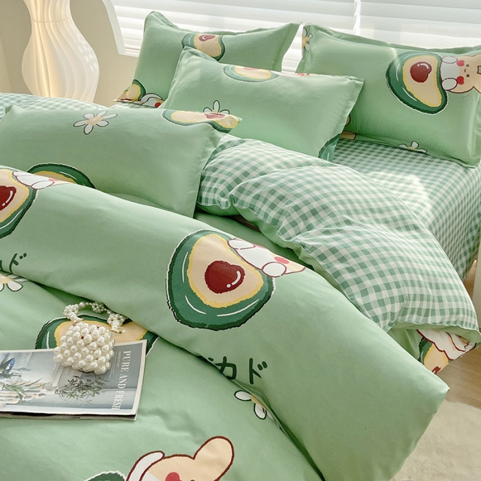 91家纺网 家纺一手货源 找家纺 楠沐 2025新款亲肤水洗棉磨毛四件套 牛油果绿