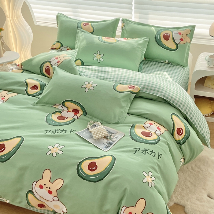 91家纺网 家纺一手货源 找家纺 楠沐 2025新款亲肤水洗棉磨毛四件套 牛油果绿