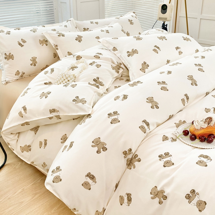 91家纺网 家纺一手货源 找家纺 楠沐 2025新款亲肤水洗棉磨毛四件套 抱抱熊