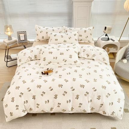 楠沐 2025新款亲肤水洗棉磨毛四件套 抱抱熊