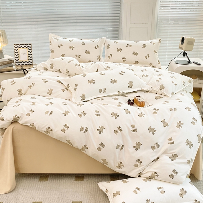 91家纺网 家纺一手货源 找家纺 楠沐 2025新款亲肤水洗棉磨毛四件套 抱抱熊