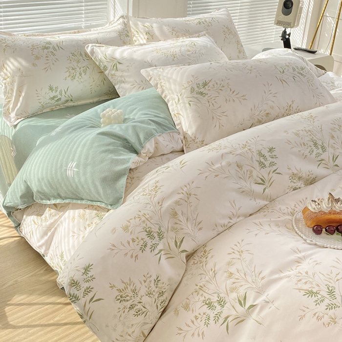 91家纺网 家纺一手货源 找家纺 楠沐 2025新款亲肤水洗棉磨毛四件套 仙草