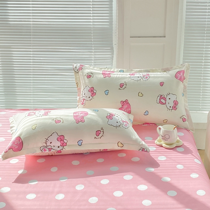 91家纺网 家纺一手货源 找家纺 楠沐 2025新款亲肤水洗棉磨毛四件套 糖果KT猫