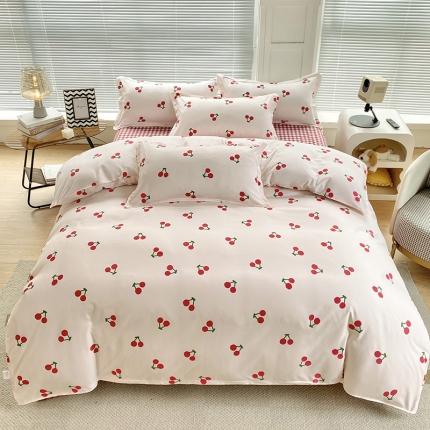 楠沐 2025新款亲肤水洗棉磨毛四件套 小樱桃