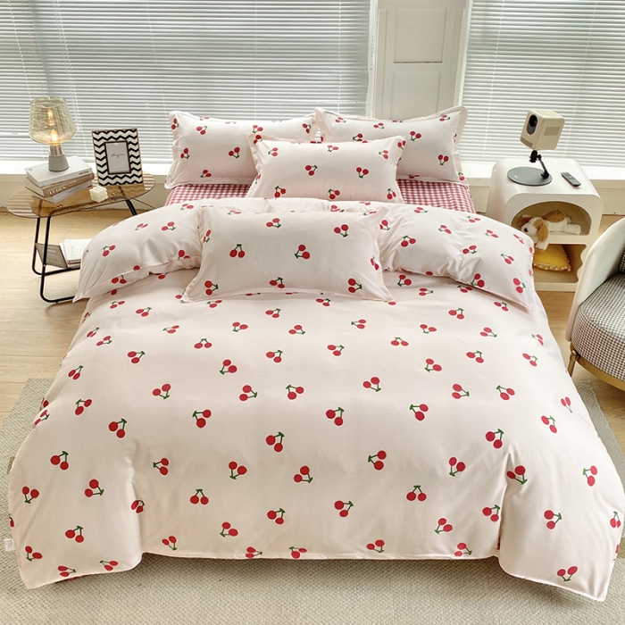 91家纺网 家纺一手货源 找家纺 楠沐 2025新款亲肤水洗棉磨毛四件套 小樱桃