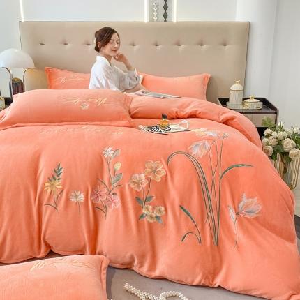 苏米娜2023大版花卉牛奶绒刺绣花四件套婴儿宝宝兔兔绒法莱金貂绒四件套