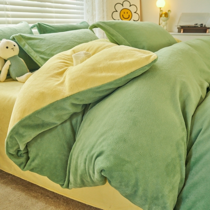 91家纺网 家纺一手货源 找家纺 （总）慕晨高克重爆款直播纯色牛奶绒法莱绒双拼素色三四件套单被套床单