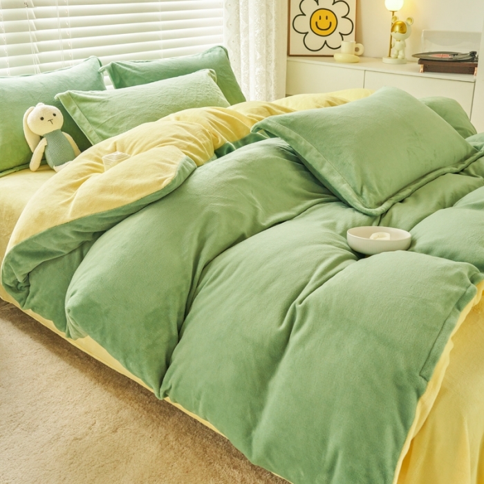 91家纺网 家纺一手货源 找家纺 （总）慕晨高克重爆款直播纯色牛奶绒法莱绒双拼素色三四件套单被套床单