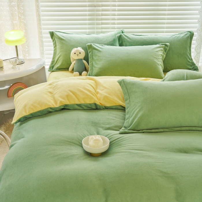 91家纺网 家纺一手货源 找家纺 （总）慕晨高克重爆款直播纯色牛奶绒法莱绒双拼素色三四件套单被套床单