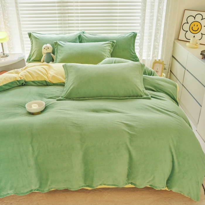 91家纺网 家纺一手货源 找家纺 （总）慕晨高克重爆款直播纯色牛奶绒法莱绒双拼素色三四件套单被套床单