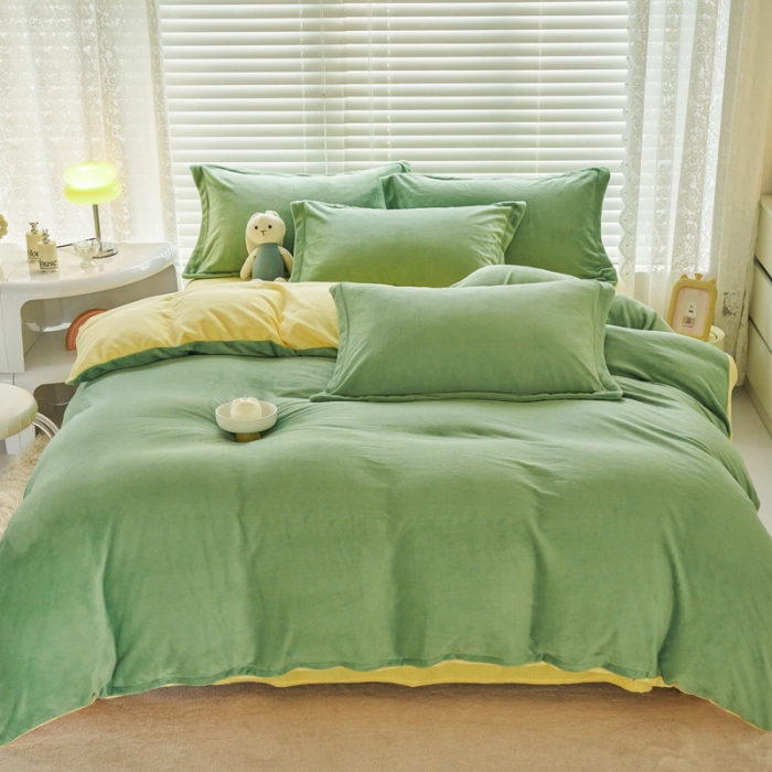 91家纺网 家纺一手货源 找家纺 （总）慕晨高克重爆款直播纯色牛奶绒法莱绒双拼素色三四件套单被套床单