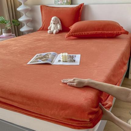恬澳 2025新款加厚牛奶绒纯色床笠 爱玛橘
