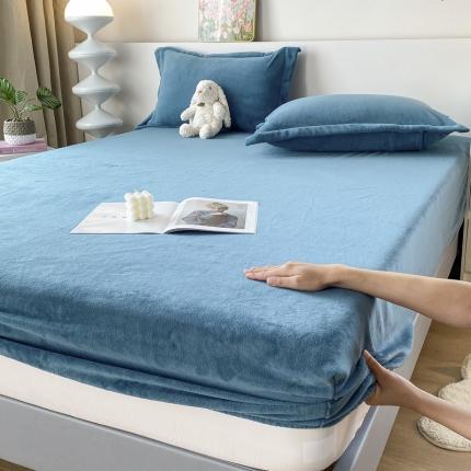 恬澳 2025新款加厚牛奶绒纯色床笠 宾利蓝