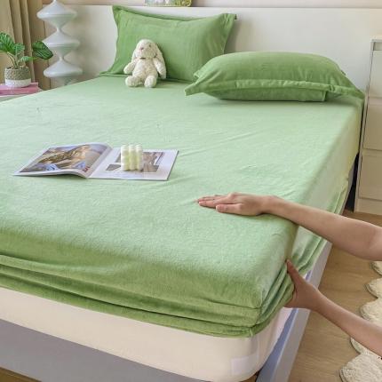 恬澳 2025新款加厚牛奶绒纯色床笠 抹茶绿