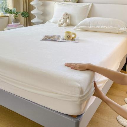 恬澳 2025新款加厚牛奶绒纯色床笠 奶油白