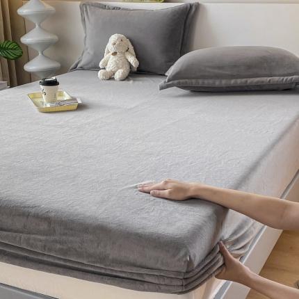 恬澳 2025新款加厚牛奶绒纯色床笠 绅士灰