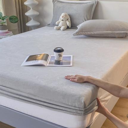 恬澳 2025新款加厚牛奶绒纯色床笠 优雅灰