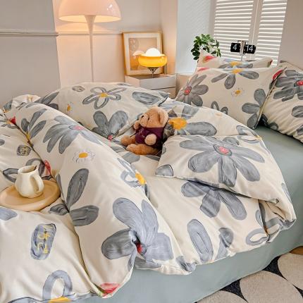 91家纺网 家纺一手货源 找家纺 维娜斯 2023新款亲肤棉水洗棉印花单被套 蓝花霉霉