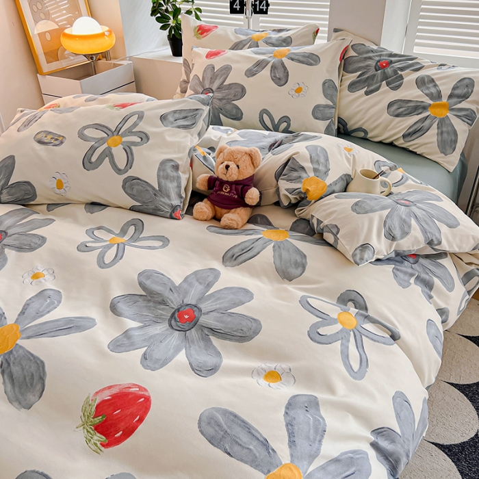 91家纺网 家纺一手货源 找家纺 维娜斯 2023新款亲肤棉水洗棉印花单被套 蓝花霉霉