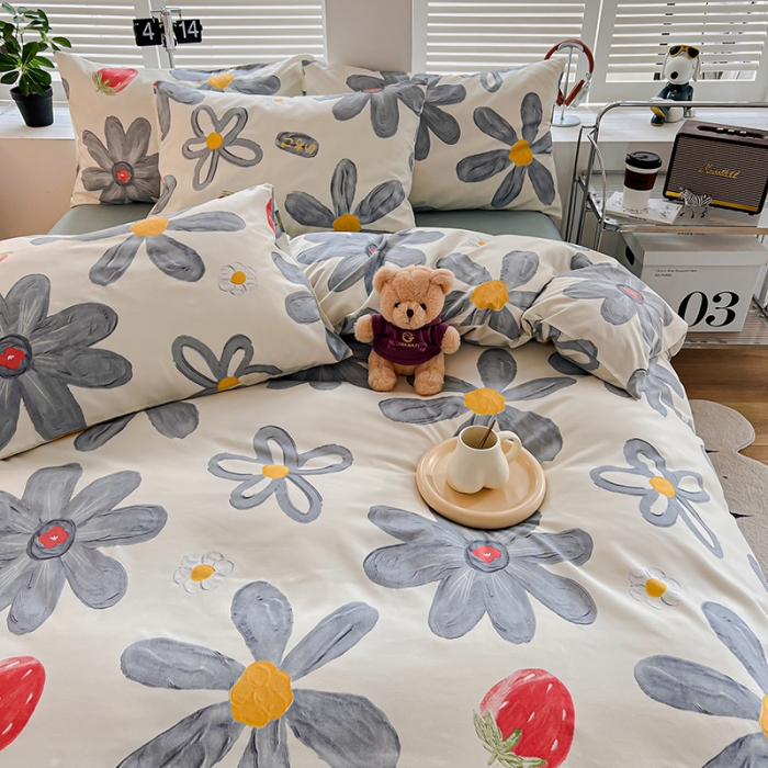 91家纺网 家纺一手货源 找家纺 维娜斯 2023新款亲肤棉水洗棉印花单被套 蓝花霉霉