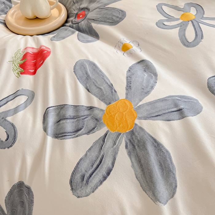 91家纺网 家纺一手货源 找家纺 维娜斯 2023新款亲肤棉水洗棉印花单被套 蓝花霉霉