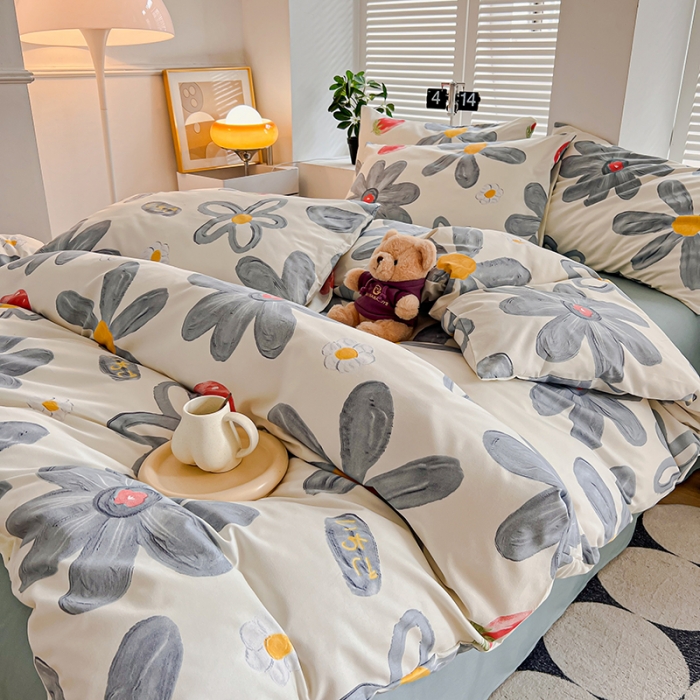 91家纺网 家纺一手货源 找家纺 维娜斯 2023新款亲肤棉水洗棉印花单被套 蓝花霉霉