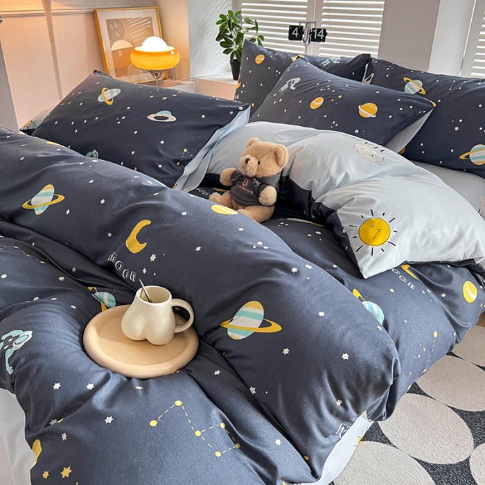 91家纺网 家纺一手货源 找家纺 维娜斯 2023新款亲肤棉水洗棉印花单被套 星际遨游