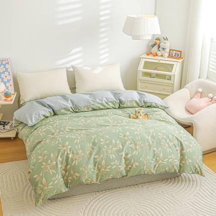 91家纺网 家纺一手货源 找家纺 元元 2024新款13372加密精梳全棉单品套件系列-单被套 微光-绿