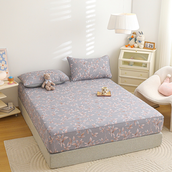 91家纺网 家纺一手货源 找家纺 元元 2024新款13372加密精梳全棉单品套件系列-单床笠 微光-灰