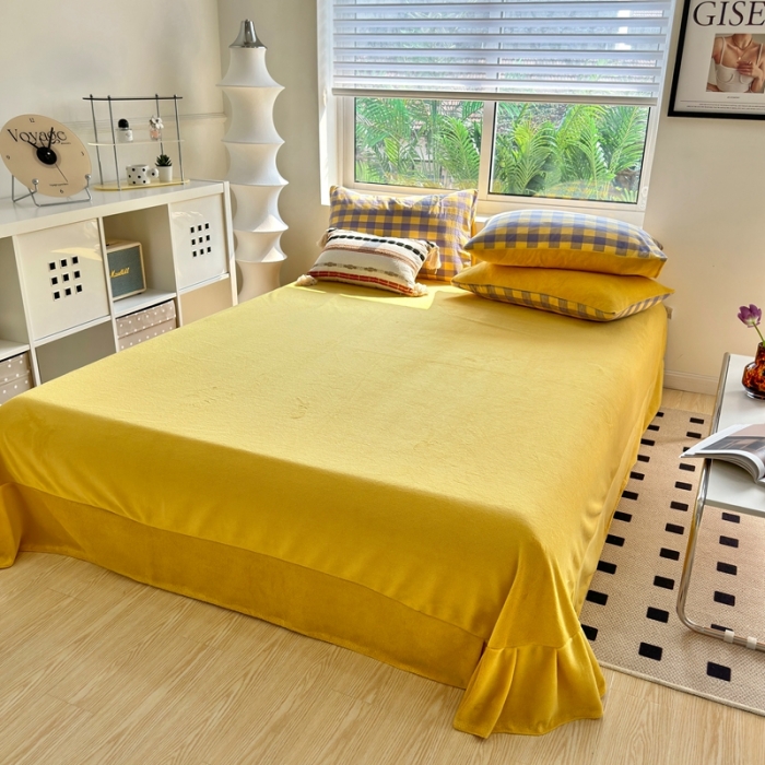 91家纺网 家纺一手货源 找家纺 三沁 2023新款全棉水洗棉加绒四件套 棉绒-紫黄中格