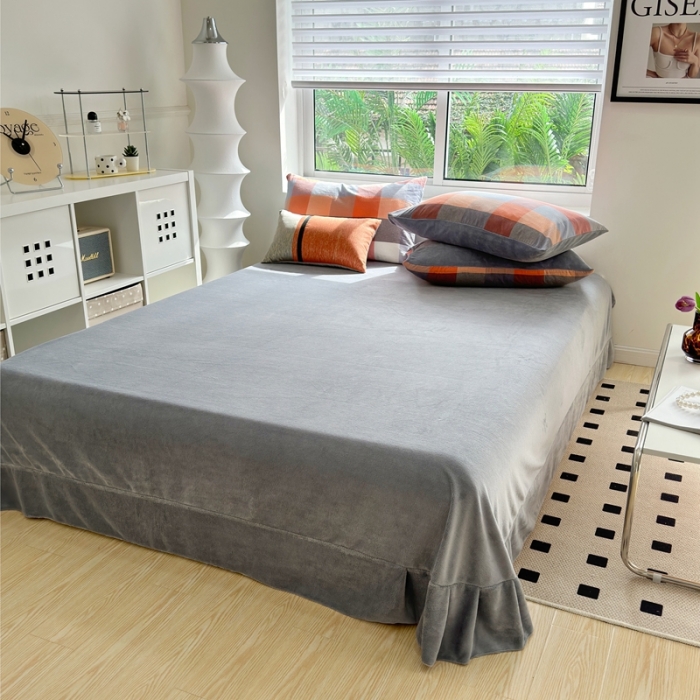 91家纺网 家纺一手货源 找家纺 三沁 2023新款全棉水洗棉加绒四件套 棉绒-七彩格