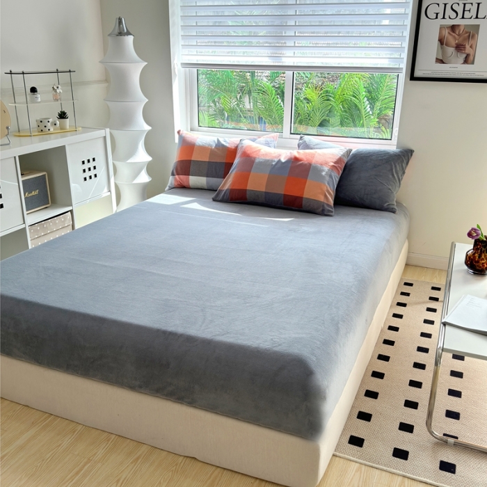 91家纺网 家纺一手货源 找家纺 三沁 2023新款全棉水洗棉加绒四件套 棉绒-七彩格