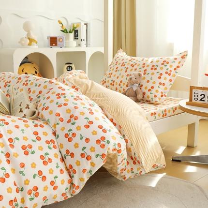 元元 2024新款13372加密精梳全棉单品套件系列-三件套 樱桃园【床单A床笠A】