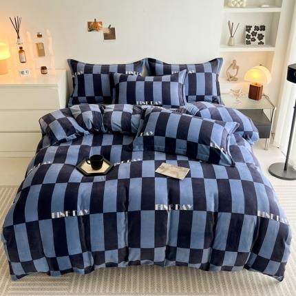 91家纺网 家纺一手货源 找家纺 寐居 2023新款北欧简约款牛奶绒四件套 极简-蓝